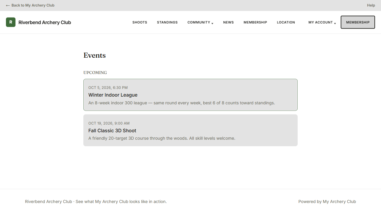 A public event page with its details and the registration form