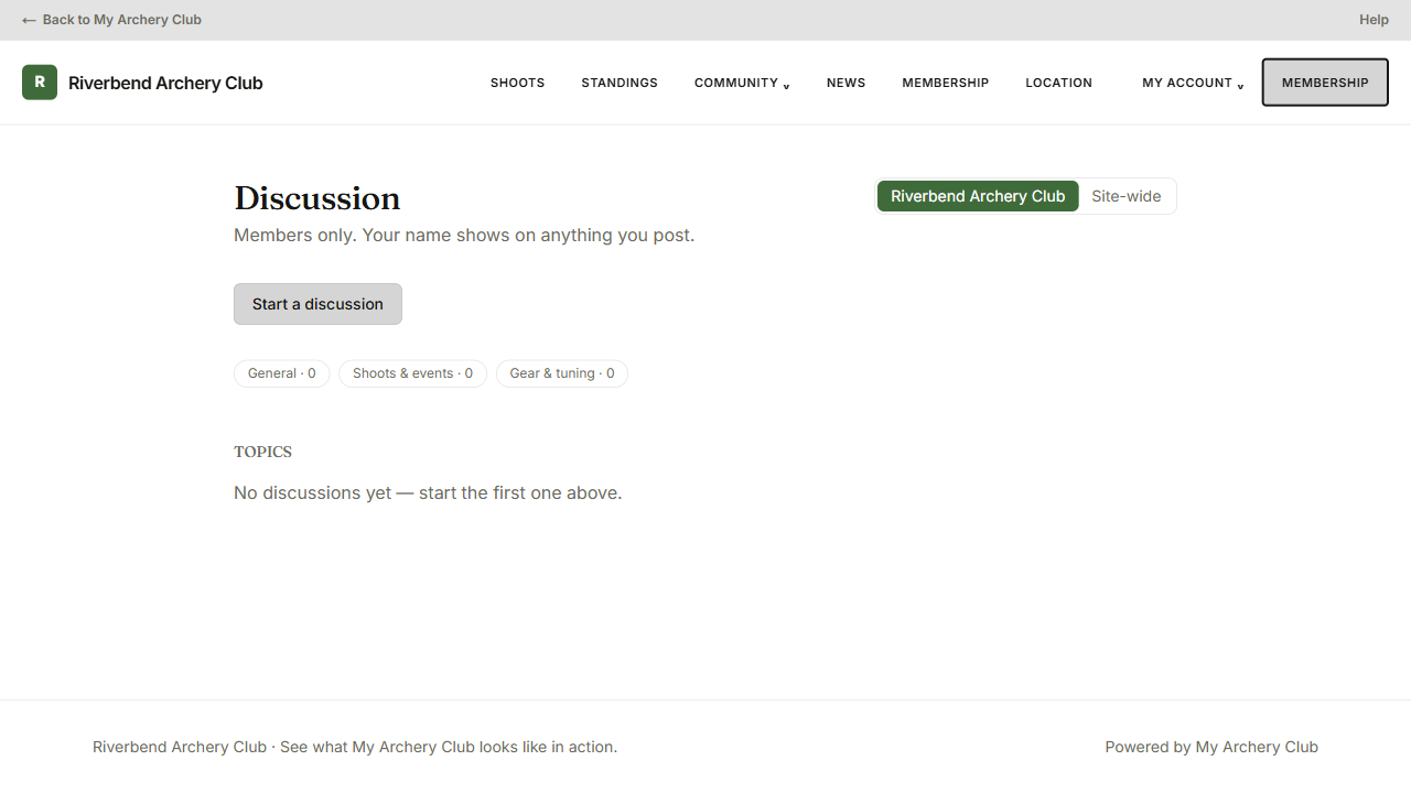 A club's forum, showing sections and topics