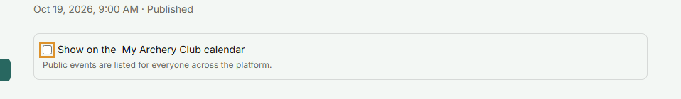 The Show on the calendar checkbox at the top of an event's admin desk