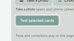 The Test selected cards button in the Test your event's scorecards tool