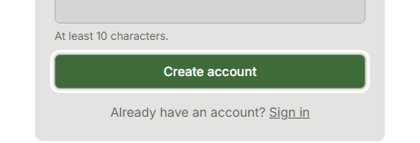 The Create account button on the registration form